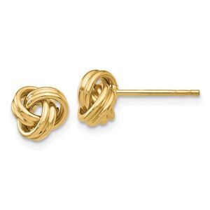 7mm Grooved Love Knot Post Earrings in 14k Yellow Gold
